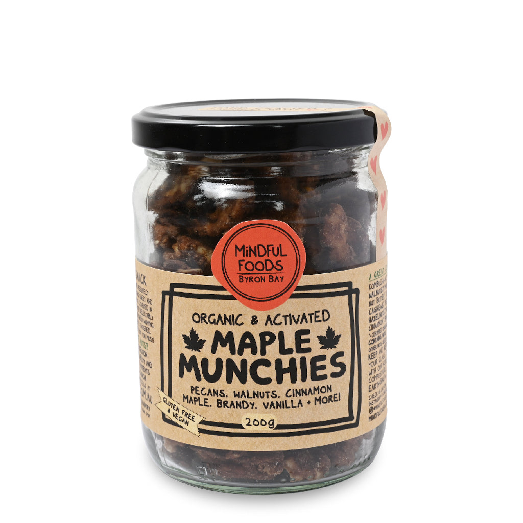 Organic and activated maple munchies. Made in Byron Bay. Enjoy every crunchy bite. Each jar is included in our Big-Hearted Dad, father&#39;s day gift hamper.