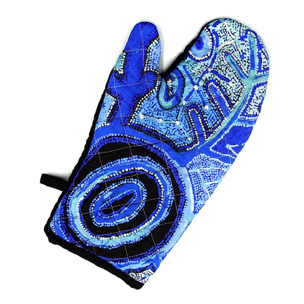 Cotton Oven Mitt by Better World Arts. Original Aboriginal Art. Indigenous Art. Ethical and Fairtrade item. Included in our Father&#39;s Day Gift Box by One Kind Box.